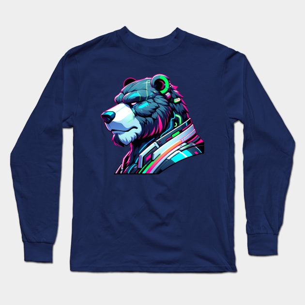 Cyberpunk Neon Furry Anthro Bear Long Sleeve T-Shirt by Blue Bull Bazaar